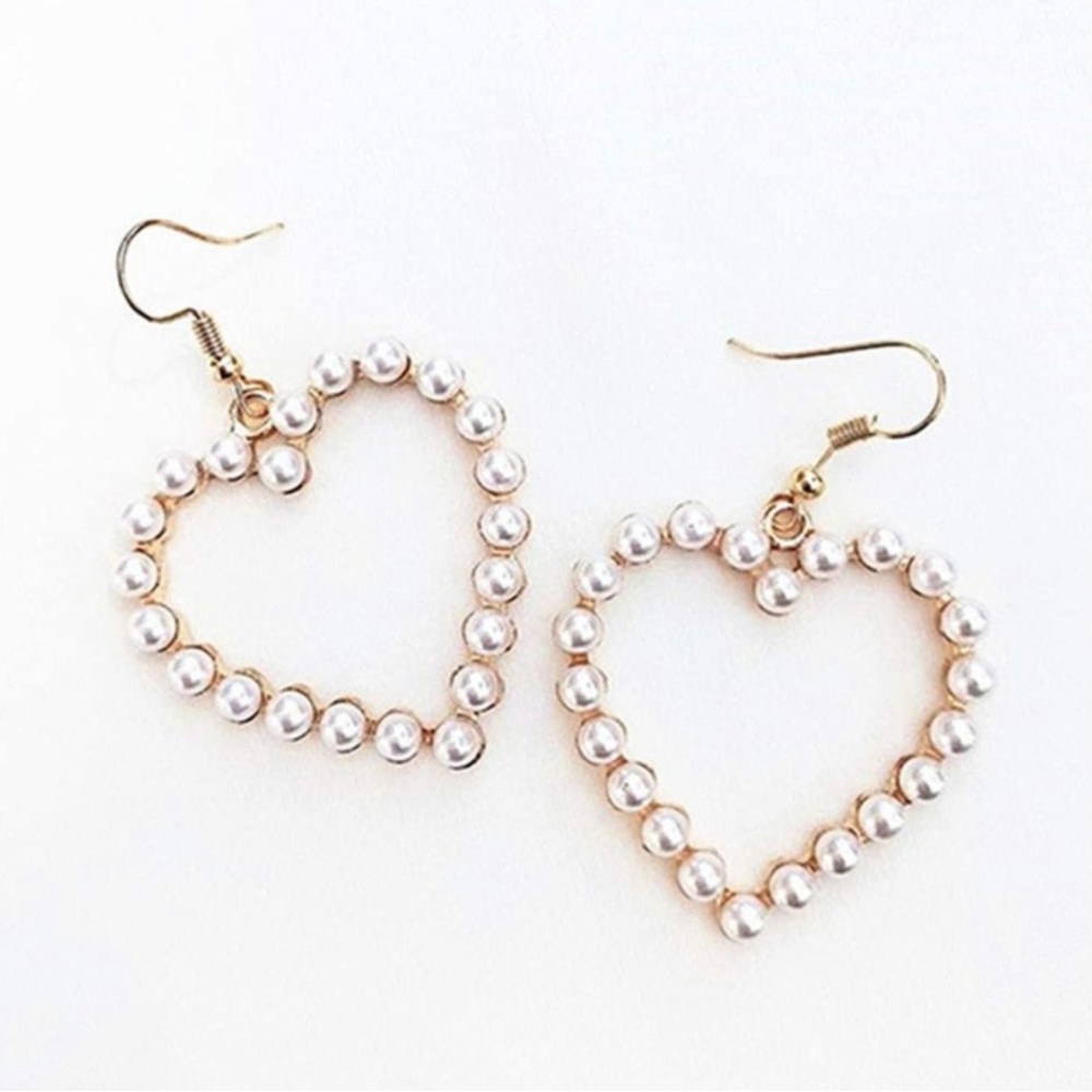 Simulated Pearl Heart Shaped Earrings